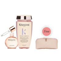 HairMNL KÉRASTASE Kérastase Gloss Absolu Anti-Frizz Glaze Duo FREE Pink Makeup Pouch + Shampoo 250ml + Oil 45ml