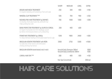 Azta Urban Salon Service Menu