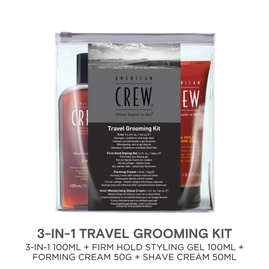 American Crew Travel Grooming Kit - 3-in-1 Shampoo Conditioner Body Wash, Gel, Forming Cream, Shave Cream - HairMNL