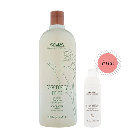 AVEDA Rosemary Mint Purifying Shampoo 1000ml with FREE AVEDA Phomollient Styling Foam 50ml - HairMNL