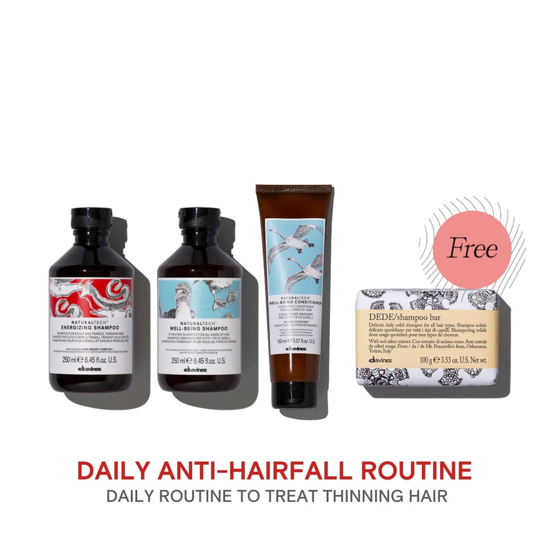 Davines Energizing & Well-Being Anti-Hairfall Set w/ FREE Davines DEDE Shampoo Bar