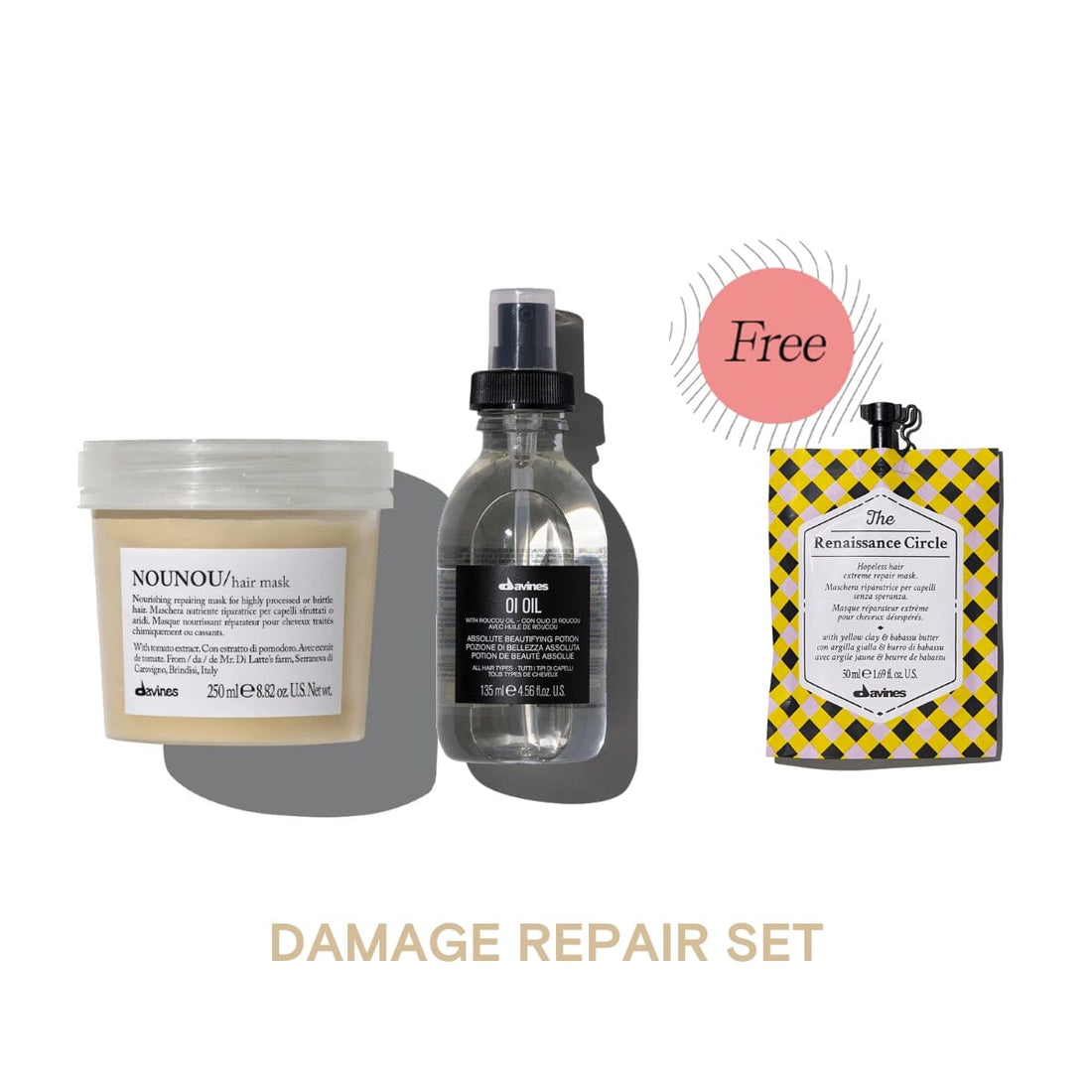 HairMNL Davines Davines NOUNOU Damage Repair Set FREE The Renaissance Circle 50ml + OI 135ml + NOUNOU Mask 250ml 