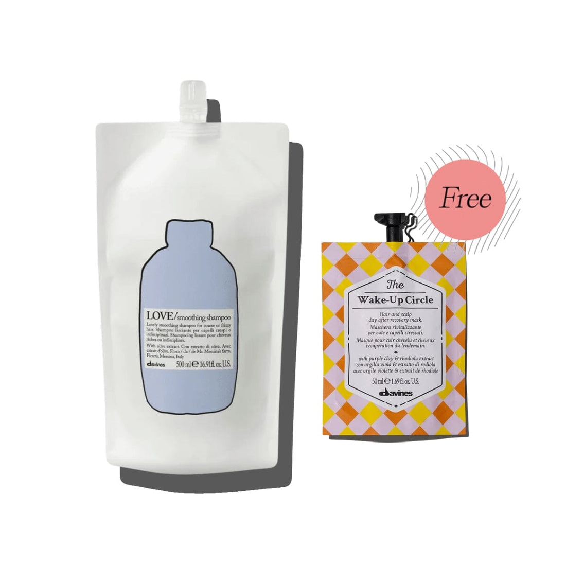 Davines LOVE Smooth Shampoo Refill Pouch 500ml with FREE The Wake-Up Circle 50ml - HairMNL