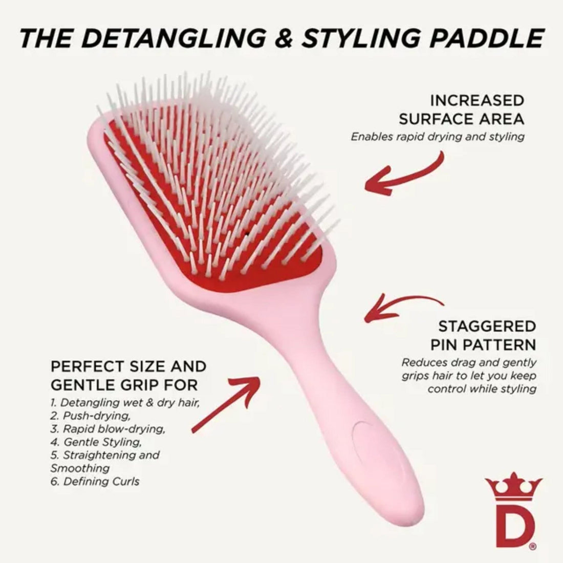 Denman Detangling & Styling Paddle Brush Pink Crush - HairMNL