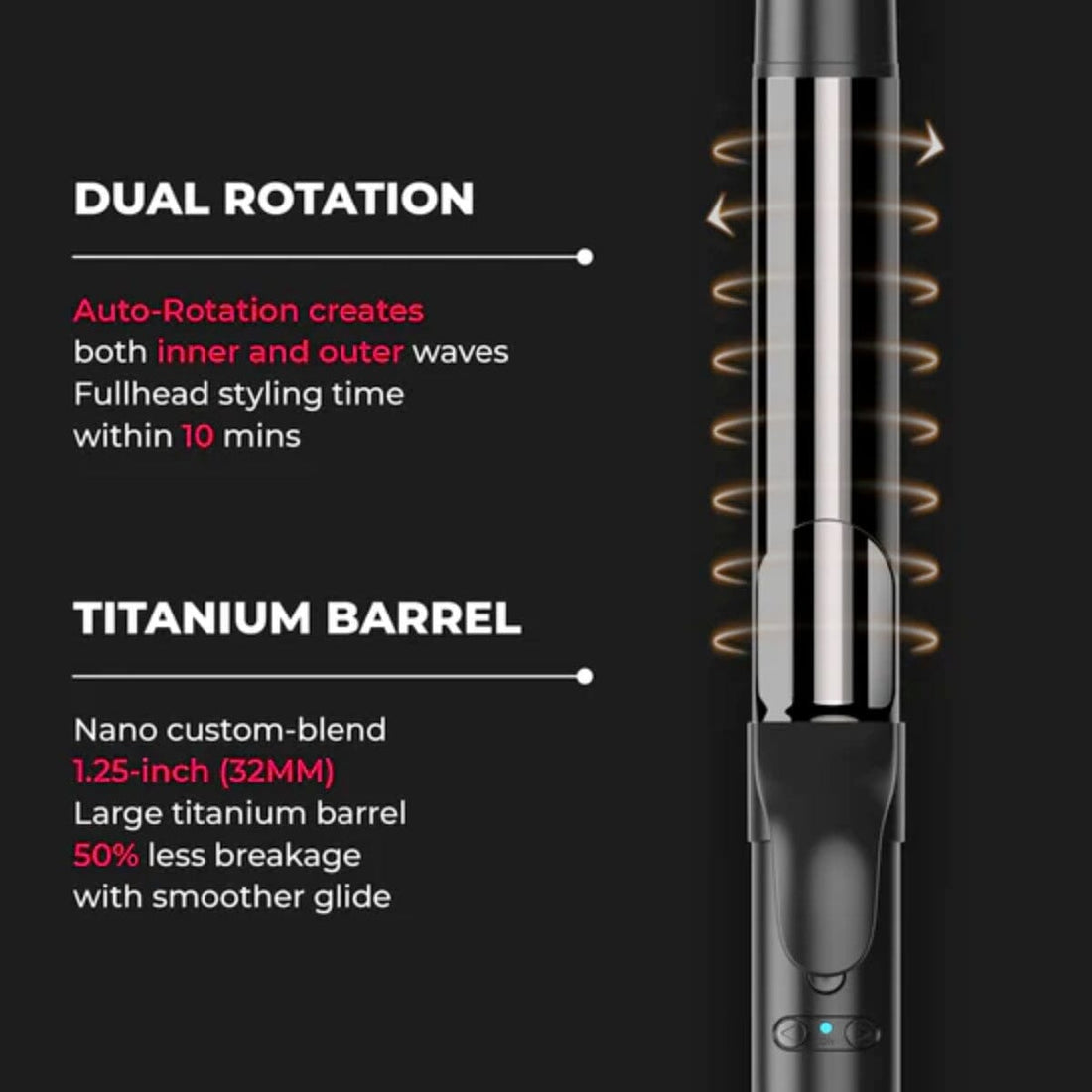TYMO Rota Ionic Rotating Curling Iron HC-501 Features