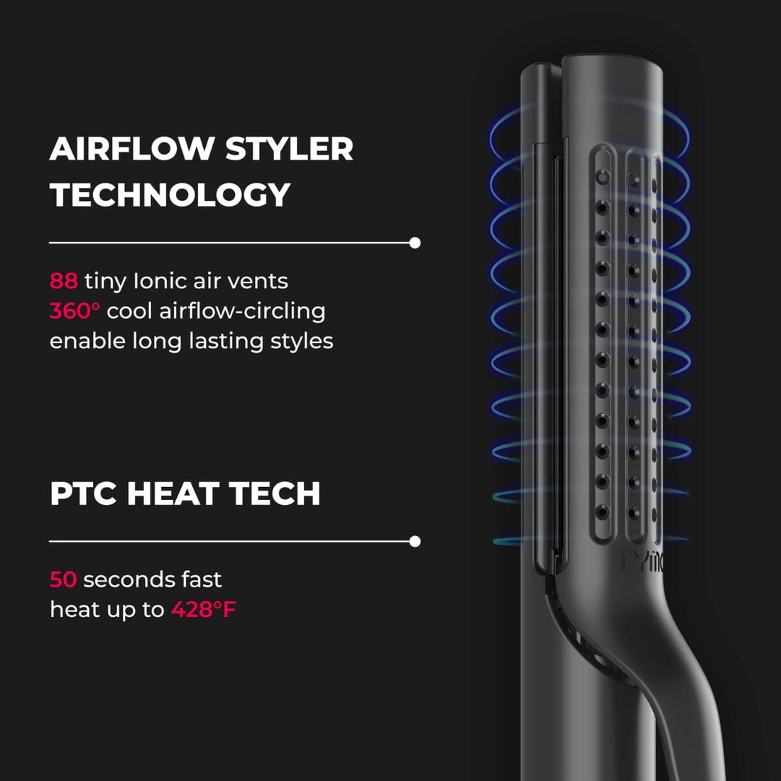 TYMO Airflow 2-in-1 Hair Curler Straightener Black HC-506 Features