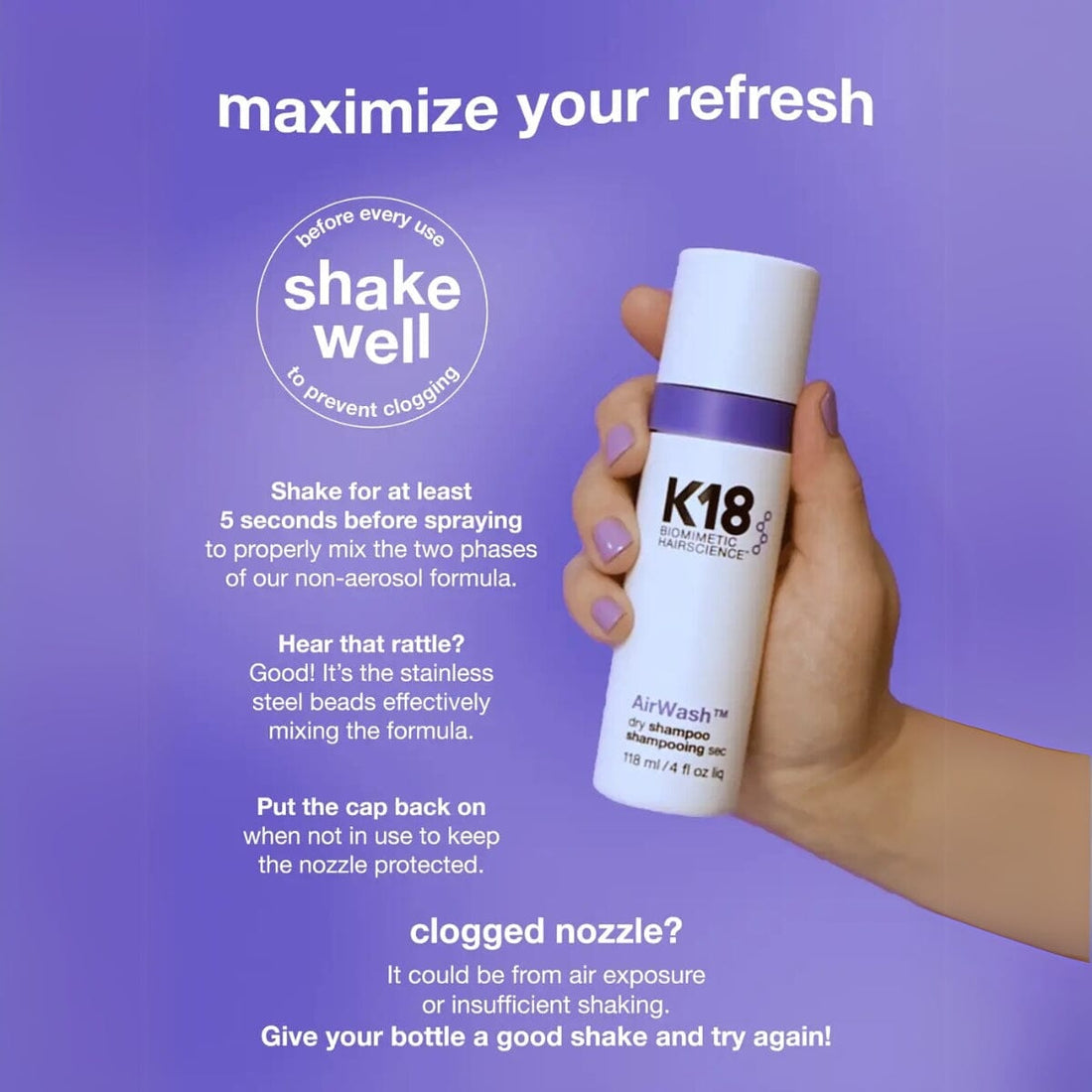 K18 AirWash Dry Shampoo 118ml How to Use - HairMNL