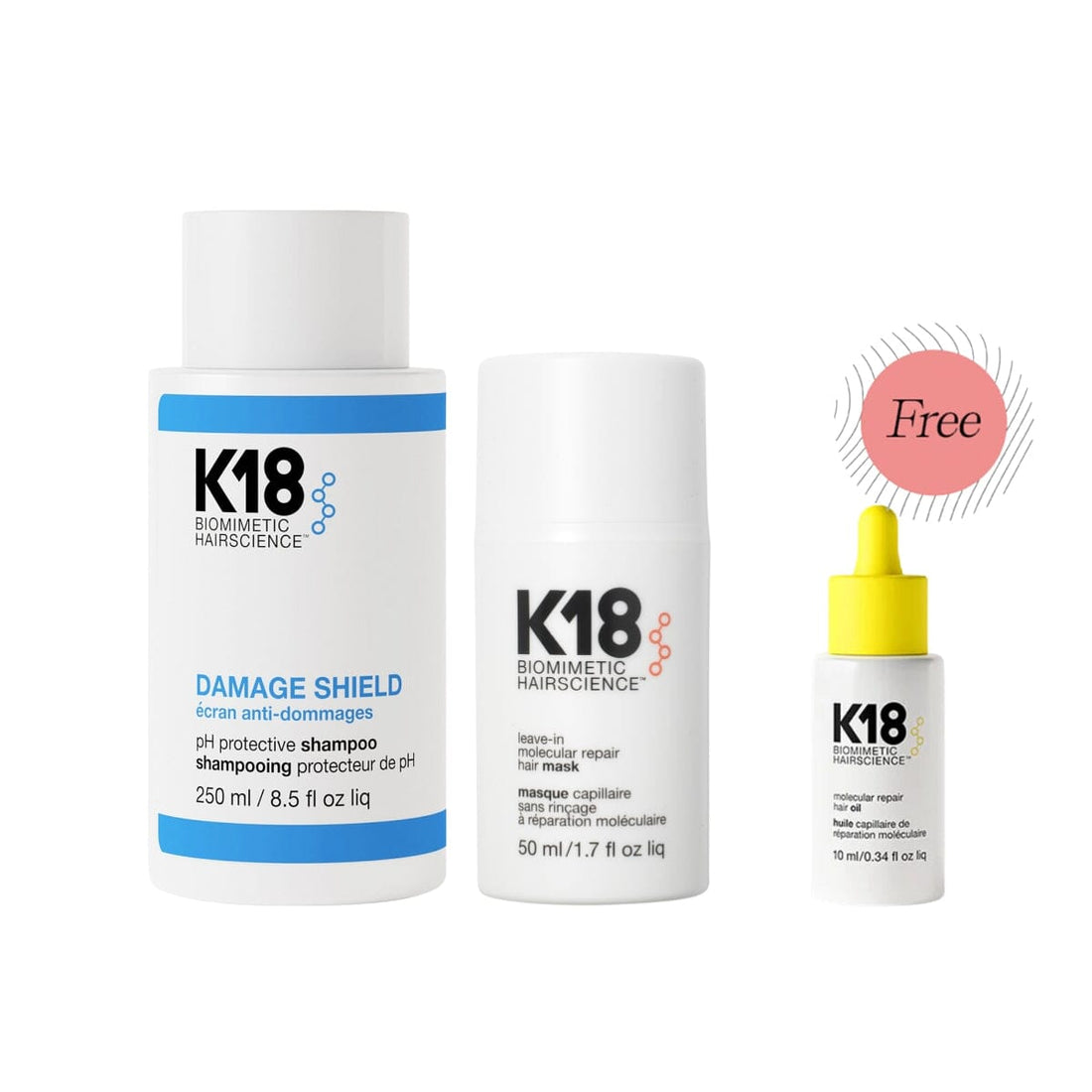 HairMNL K18 K18 Damage Shield PH Protect Repair Duo FREE Hair Oil 10ml + Damage Shield Shampoo 250ml + Leave-In Mask 50ml 