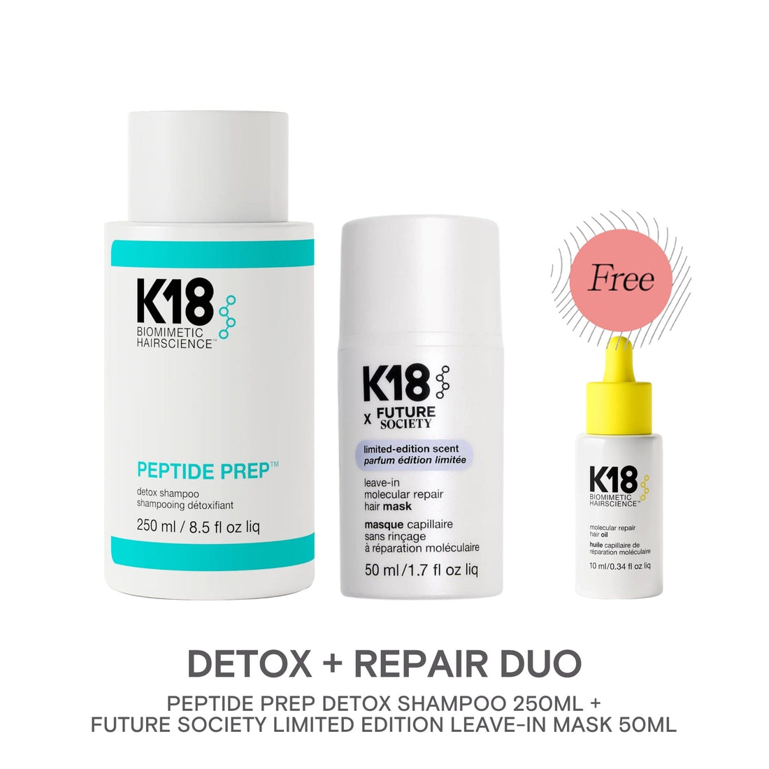 K18 Peptide Prep Detox Shampoo & Limited Edition Mask x Future Society Duo with Free Hair Oil - HairMNL