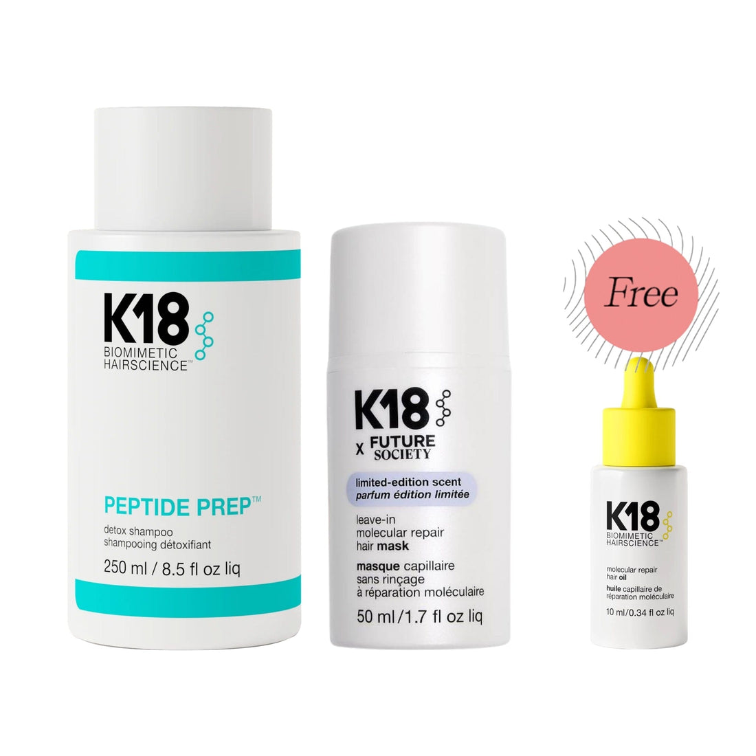 K18 Peptide Prep Detox Shampoo & Limited Edition Mask x Future Society Duo with Free Hair Oil - HairMNL