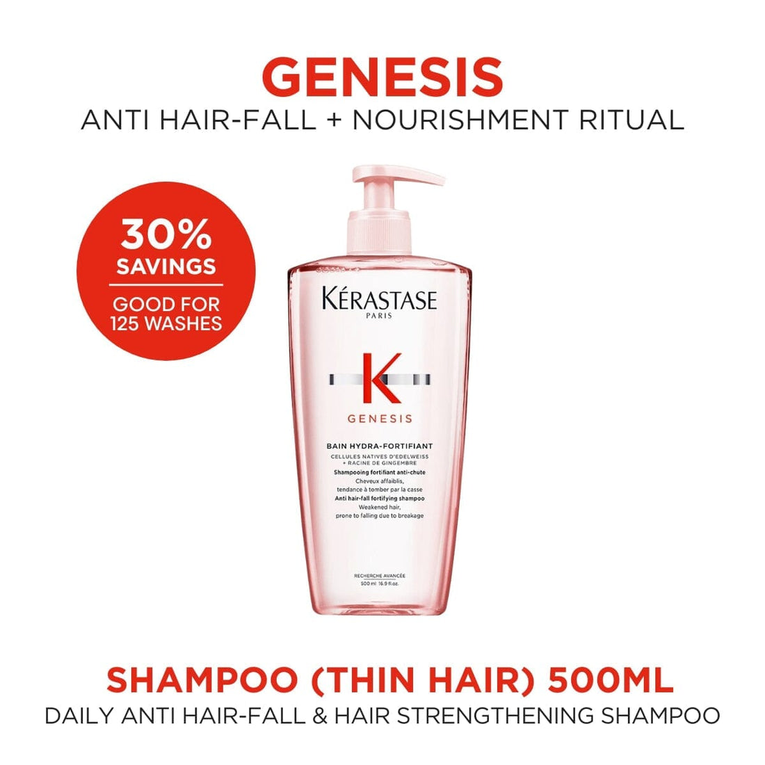 Kérastase Genesis Anti Hair-Fall Fortifying Shampoo for Thin Hair 500ml 30% Savings Good for 125 Washes - HairMNL