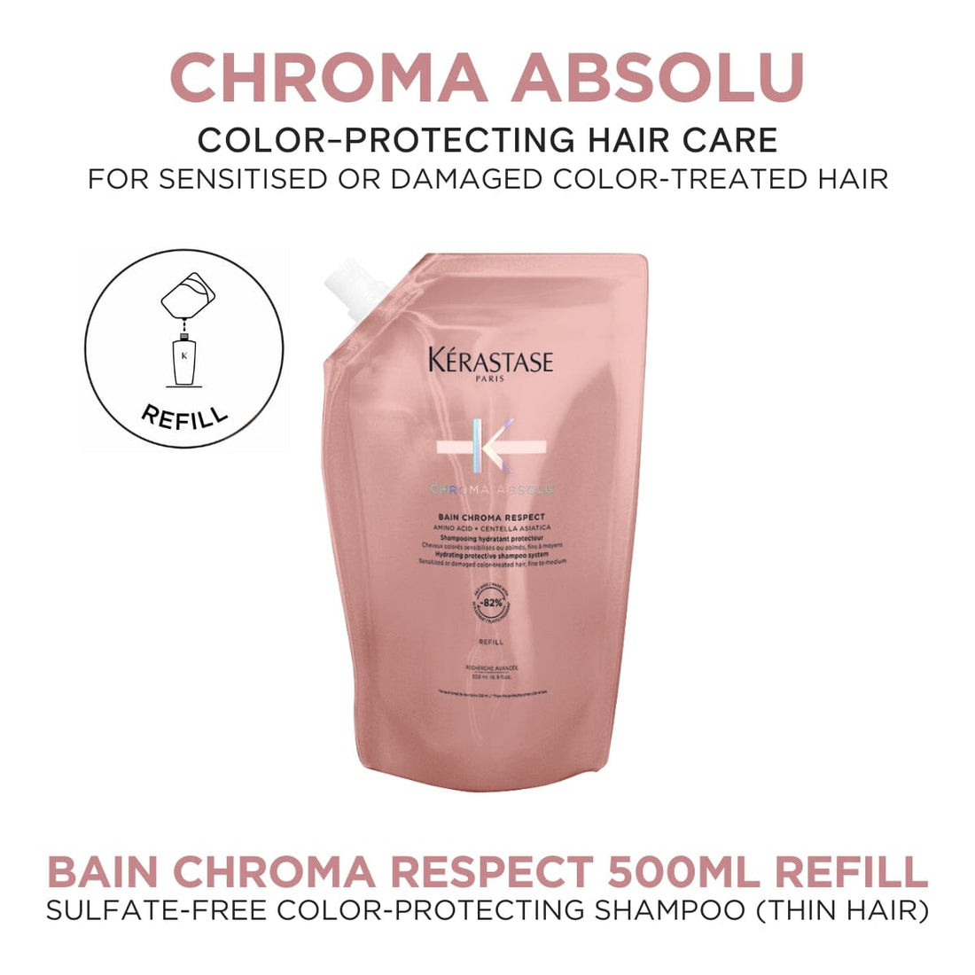 Kérastase Chroma Absolu Sulfate-Free Hydrating Protective Shampoo Refill Pouch (Thin Hair) 500ml