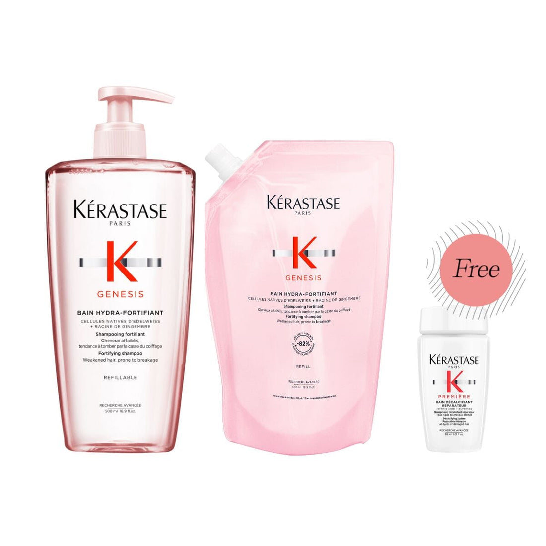 HairMNL KÉRASTASE Kérastase Genesis Anti Hair-Fall Fortifying Shampoo for Thin Hair Refill Duo 500ml FREE Premiere Shampoo 30ml + 500ml Refillable + 500ml Refill Pouch 