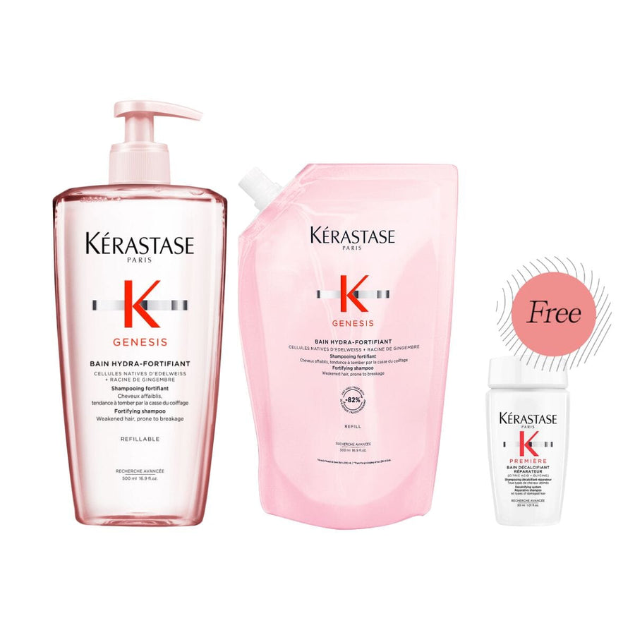 HairMNL KÉRASTASE Kérastase Genesis Anti Hair-Fall Fortifying Shampoo for Thin Hair Refill Duo 500ml FREE Premiere Shampoo 30ml + 500ml Refillable + 500ml Refill Pouch 
