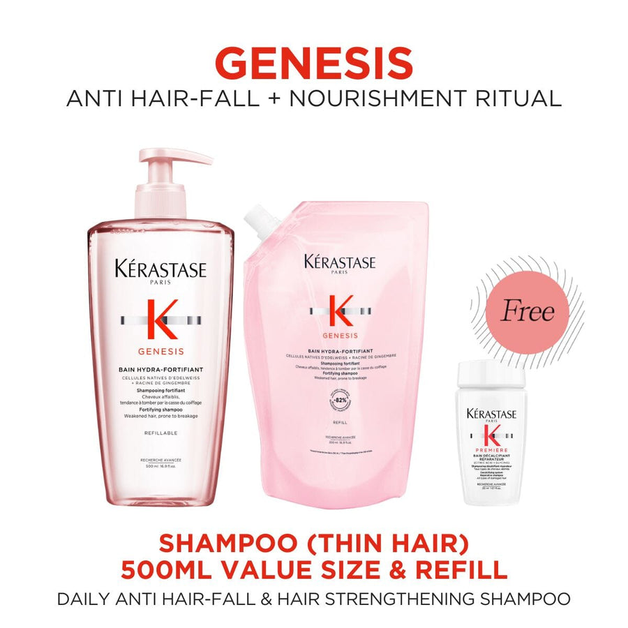 Kérastase Genesis Anti Hair-Fall Fortifying Shampoo for Thin Hair Refill Duo 500ml with Free Premiere Shampoo 30ml - HairMNL