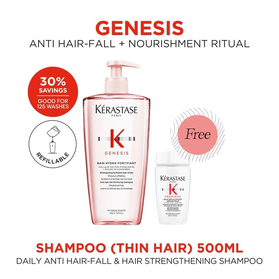 Kérastase Genesis Anti Hair-Fall Fortifying Shampoo for Thin Hair 500ml with Free Premiere Shampoo 30ml - HairMNL