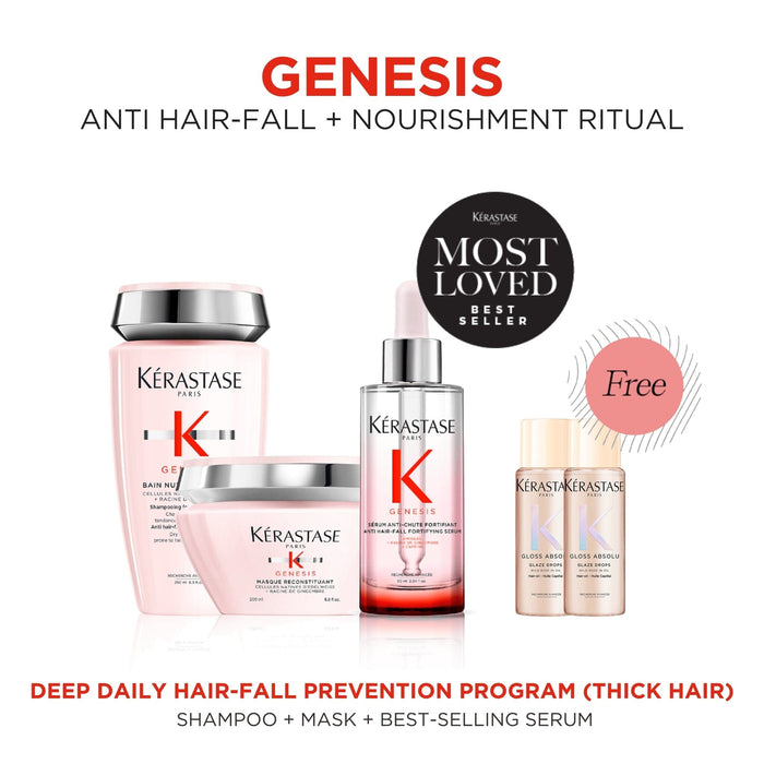 Shop Kérastase Genesis Dual Anti Hair-Fall Ritual (Thick Hair) with FREE 2 pieces Gloss Absolu Glaze Drops 15ml at HairMNL
