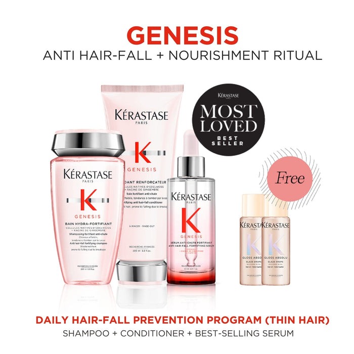 Shop Kérastase Genesis Dual Anti Hair-Fall Ritual (Thin Hair) with FREE 2pieces Gloss Absolu Glaze Drops 15ml at HairMNL