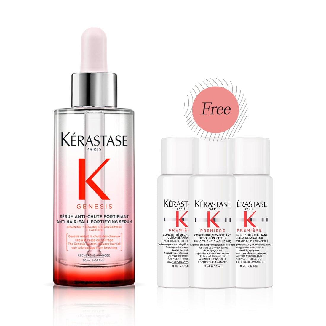 Kérastase Genesis Anti Hair-Fall Fortifying Serum ith 3 pieces FREE Kérastase Premiere Decalcifying Damage Repair Pre-Shampoo Treatment 15ml - HairMNL