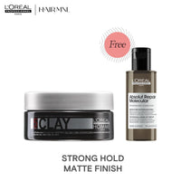 L'Oreal Professionnel Homme Strong Hold Matte Clay 50ml with Free Absolut Repair Molecular Rinse-Off Serum 75ml - HairMNL