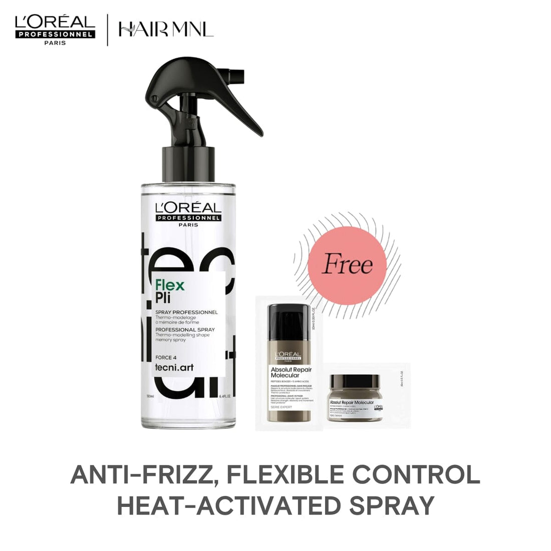 L'Oreal Professionnel Tecni.Art Flex Pli Thermo-Modelling Spray 190ml with Free Absolut Repair Molecular Mask Samples - HairMNL