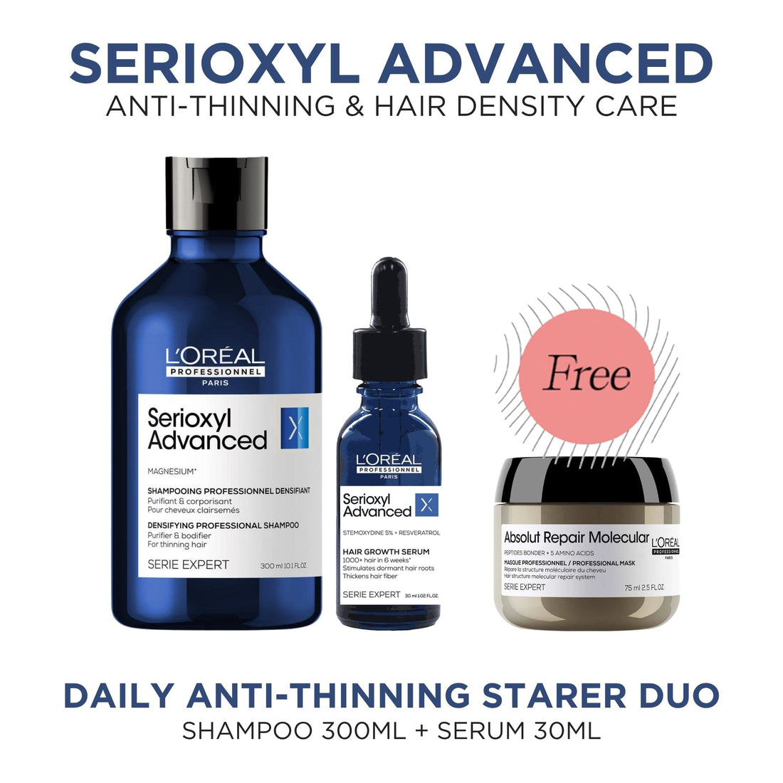 L'Oreal L'Oréal Professionnel Serioxyl Advanced Denser Hair Shampoo 300ml & Serum 30ml Duo