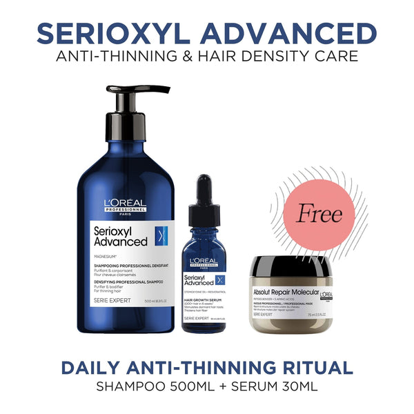 L'Oréal Professionnel Serioxyl Advanced Denser Hair Shampoo 500ml & Serum 30ml Duo