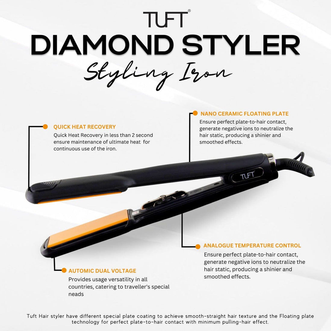 TUFT Diamond Styler 1-Inch Straightening Hair Iron 6600 - HairMNL