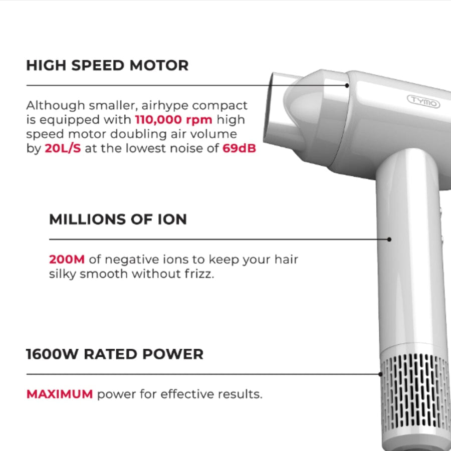 TYMO Airhype Compact High Speed Hair Dryer White HC-603W - HairMNL