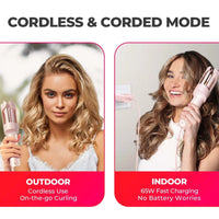 TYMO CurlGo Wireless Auto Curling Iron Pink Cordless & Corded Mode - HairMNL