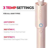 TYMO CurlGo Wireless Auto Curling Iron Pink Temperature - HairMNL