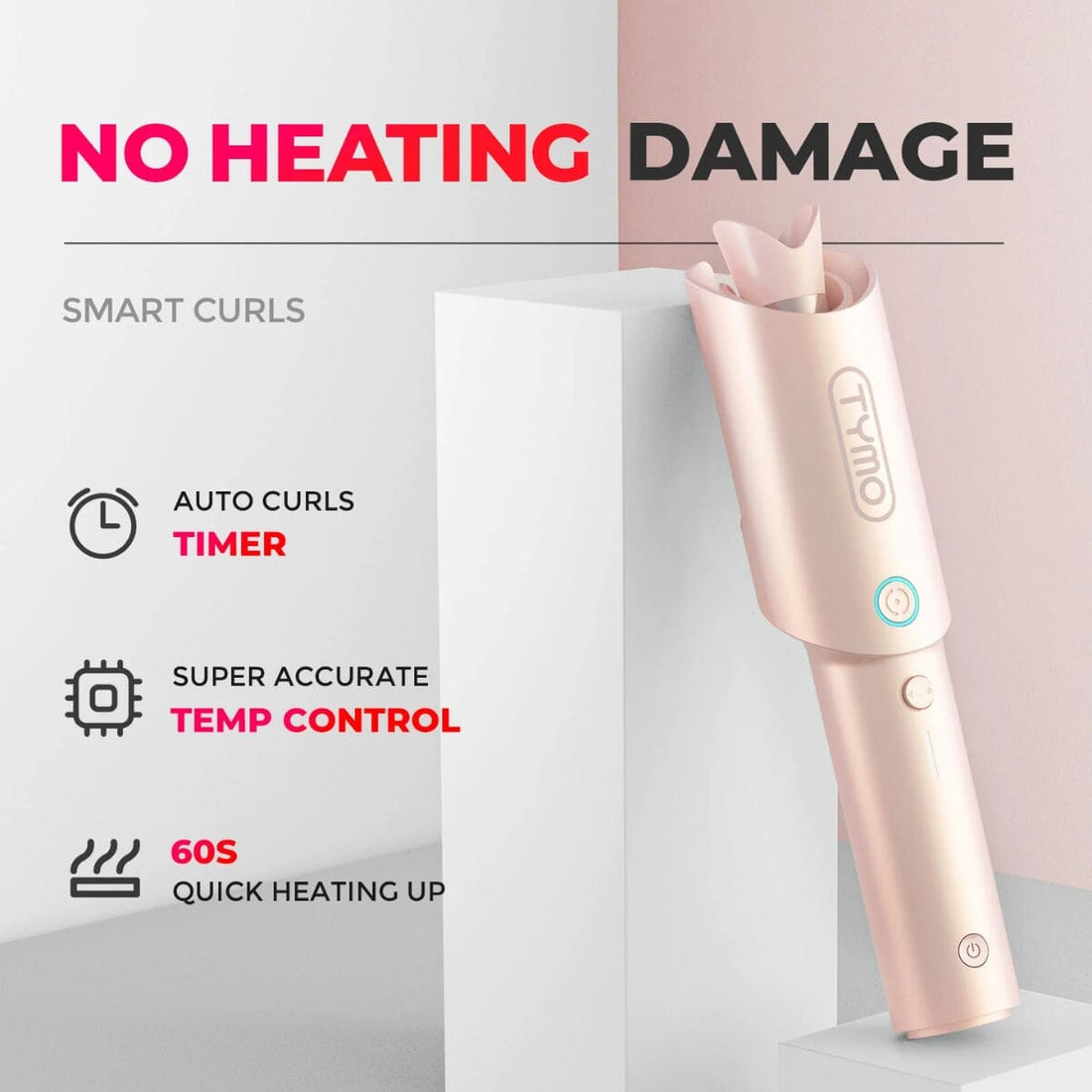 TYMO CurlGo Wireless Auto Curling Iron Pink Features - HairMNL