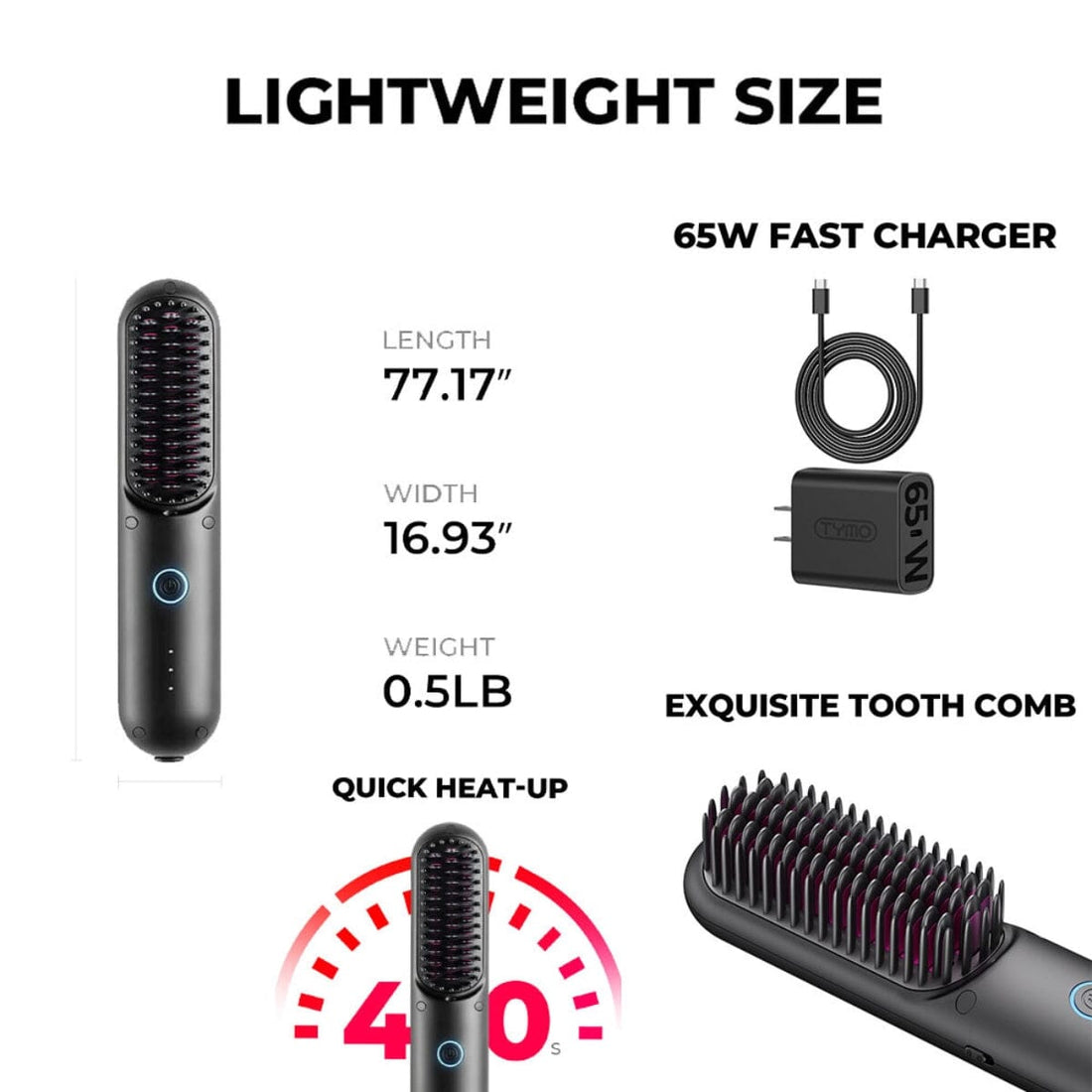 TYMO Porta Pro Portable Hair Straightening Brush Black