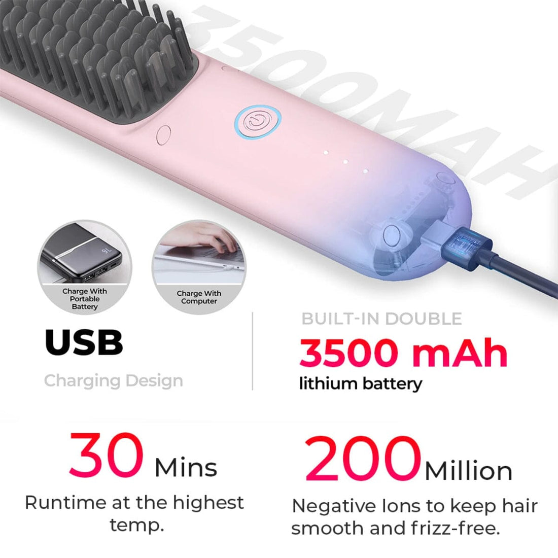 TYMO Porta Pro Portable Hair Straightening Brush HC-122P - HairMNL