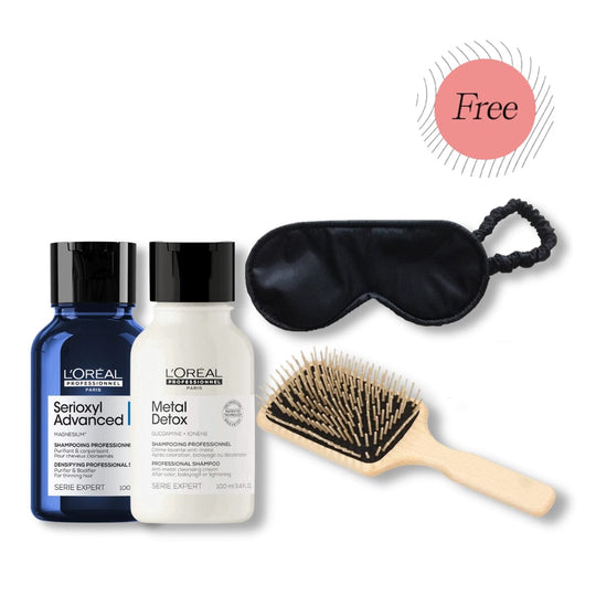 FREE L'Oréal Pro Gifts Serioxyl Shampoo 100ml + Metal Detox Shampoo 100ml + Eye Mask + Paddle Brush - HairMNL
