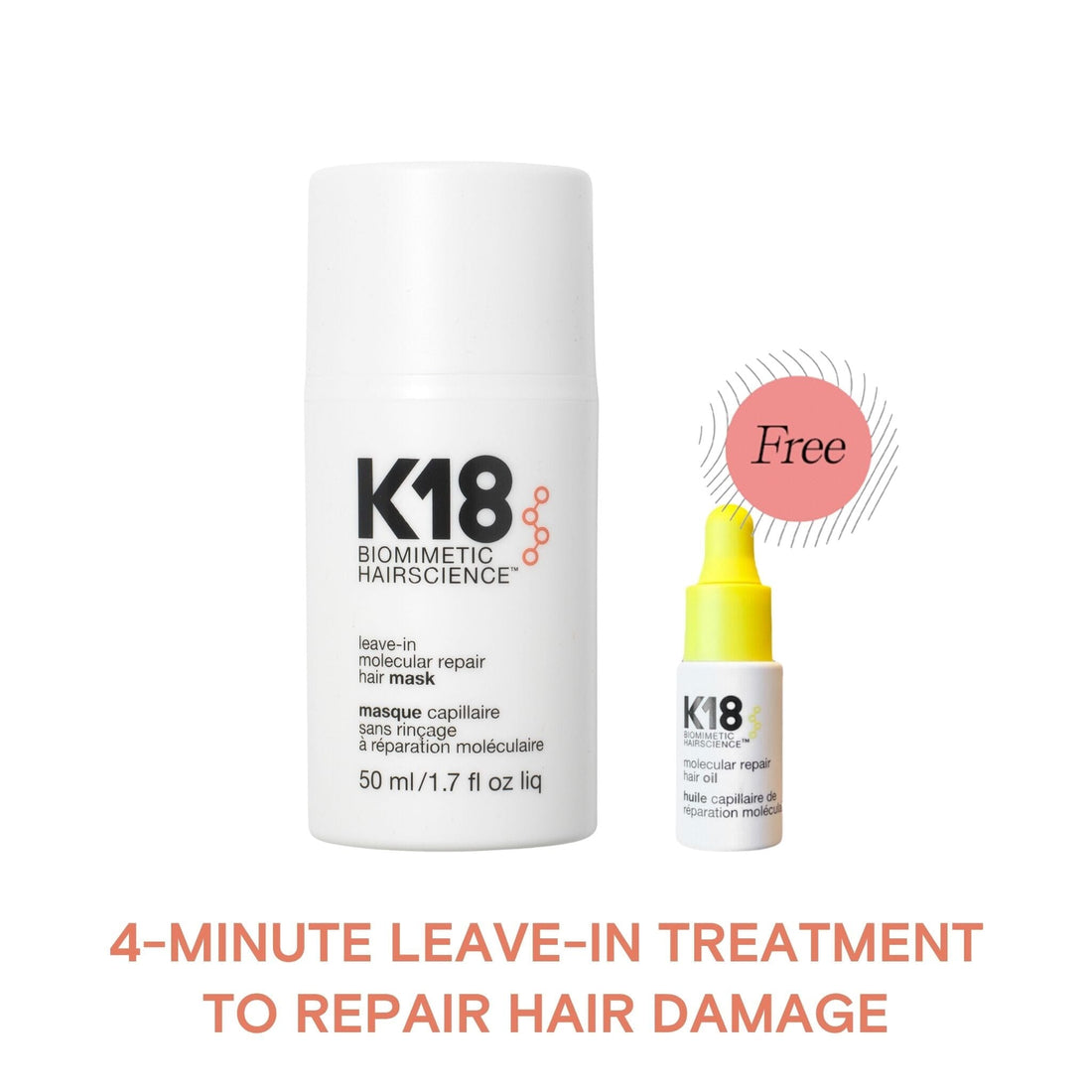 Shop K18 Leave-In Molecular Repair Hair Mask 50ml with Free Hair Oil 4ml at HairMNL