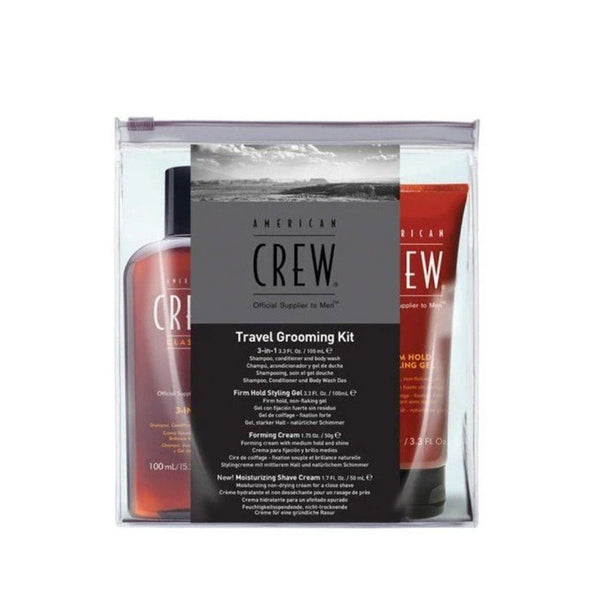 American Crew Travel Grooming Kit - 3-in-1 Shampoo Conditioner Body Wash, Gel, Forming Cream, Shave Cream