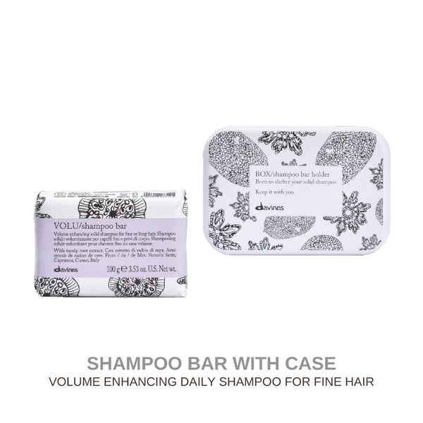 Davines VOLU Shampoo Bar & Case: Volume Enhancing Solid Shampoo for Fine or Limp Hair