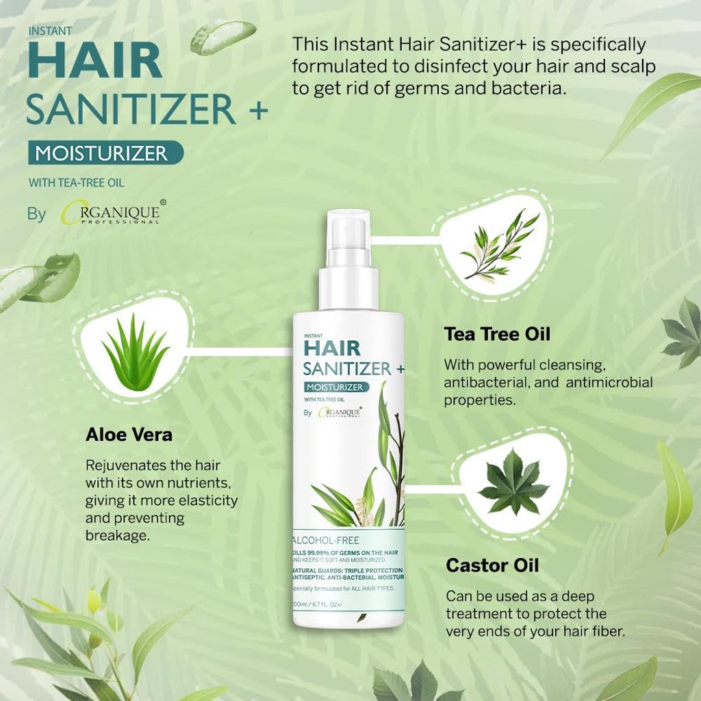 Organique Professional Instant Hair Sanitizer + Moisturizer with Tea Tree Oil 200ml
