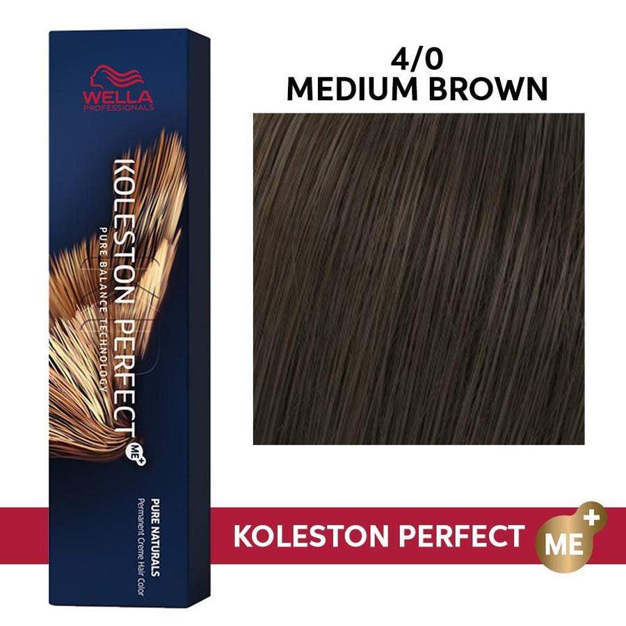 Wella Professionals Koleston Perfect PPD-Free Permanent Hair Color Set (20-Vol Developer 1L) - 4/0 Medium Brown