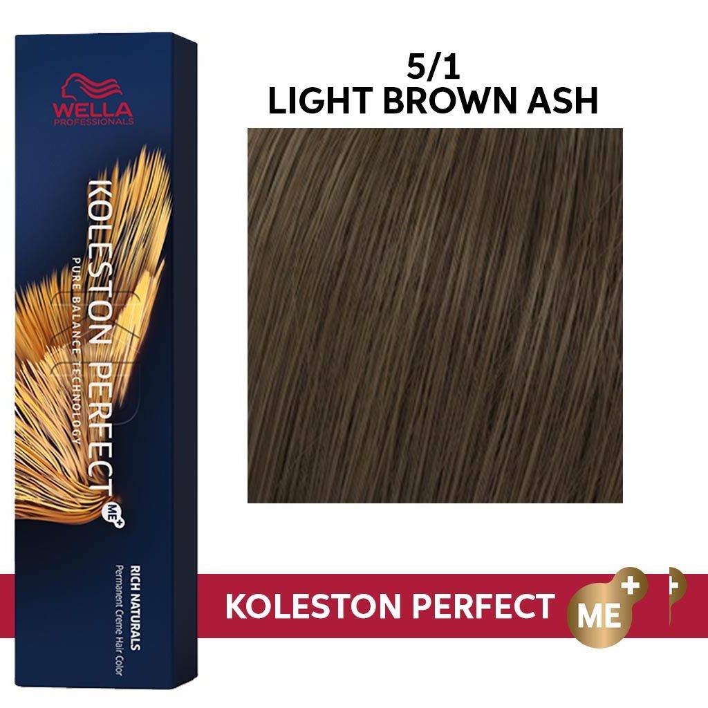 Wella Professionals Koleston Perfect PPD-Free Permanent Hair Color Set (20-Vol Developer 1L) - 5/1 Light Brown Ash - HairMNL