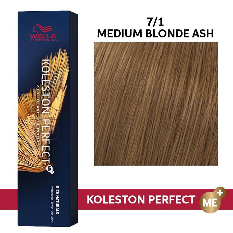 Wella Professionals Koleston Perfect PPD-Free Permanent Hair Color Set (20-Vol Developer 1L) - 7/1 Medium Blonde Ash - HairMNL